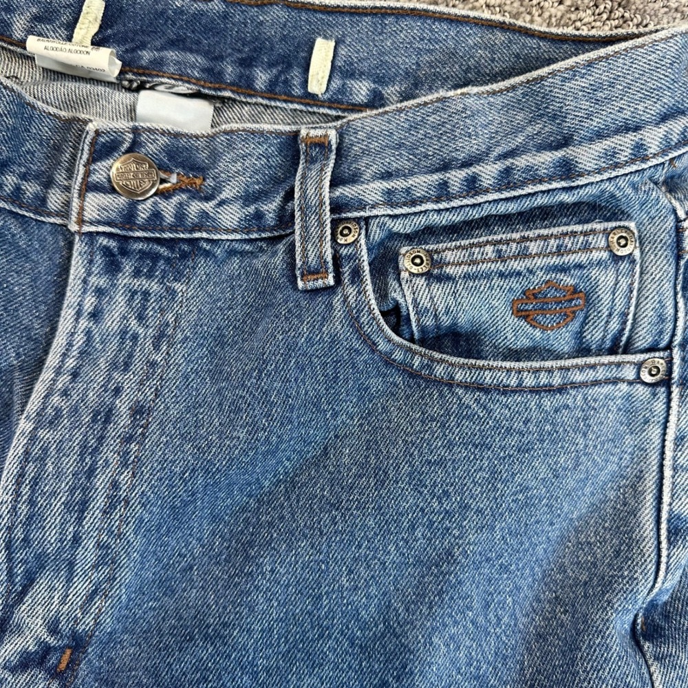 Harley Davidson Mens Blue Denim Jeans Straight Leg Classic Logo‎ Size 31x30